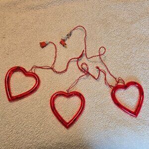 String of Lights w/3 Red Heart Shapes filled by Lights - Approx 74" long